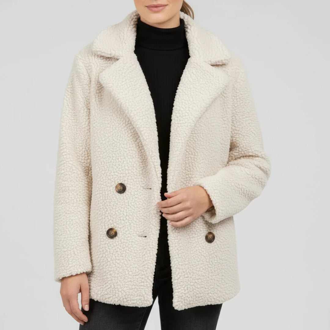 Borg Pea Coat with Notch Lapel for women — view 13 — Moraine Fashion