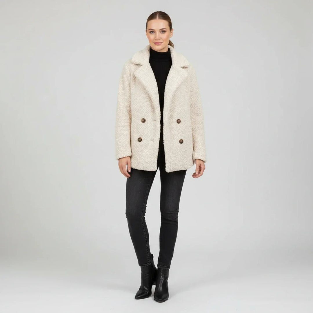 Borg Pea Coat with Notch Lapel for women — view 14 — Moraine Fashion