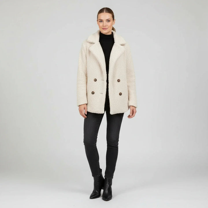 Borg Pea Coat with Notch Lapel for women — view 14 — Moraine Fashion