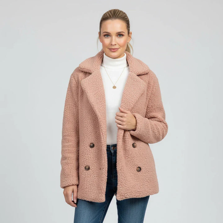 Borg Pea Coat with Notch Lapel for women — view 15 — Moraine Fashion