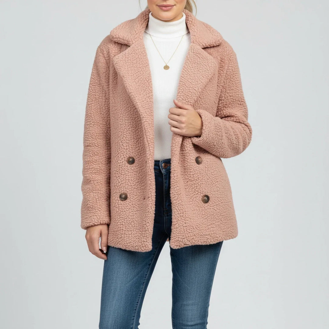 Borg Pea Coat with Notch Lapel for women — view 10 — Moraine Fashion
