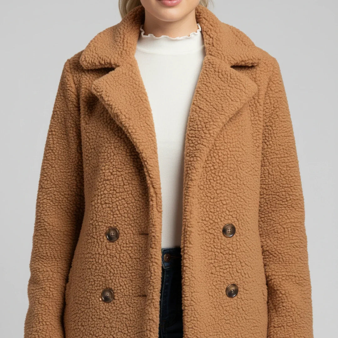 Borg Pea Coat with Notch Lapel for women — view 5 — Moraine Fashion