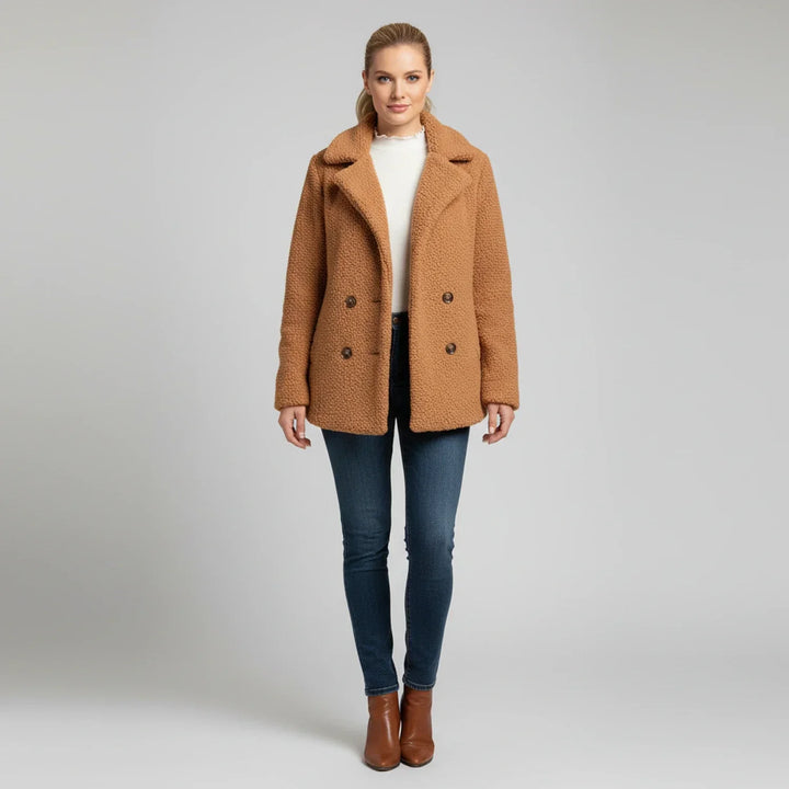 Borg Pea Coat with Notch Lapel for women — view 6 — Moraine Fashion